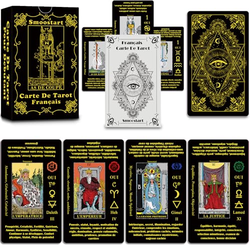 Smoostart Cartes De Tarot Français pour Débutant avec Significations, Holographiques Tarot avec Guide pour Débutants, Mots-Clés, Élément, Planète,...