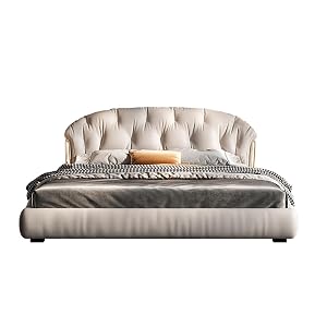 King Size Genuine Leather Bed Set Upholstered Platform Bed Frame with Wingback Headboard and Storage Drawers No Box