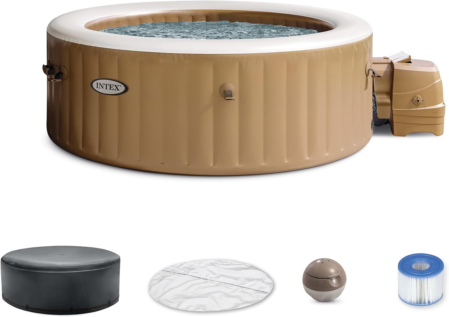 INTEX 28425EP PureSpa Bubble Massage Spa Set: Energy Efficient Spa Cover – Push Button Control Panel – 120 Jets – 4 Person Capacity – 77
