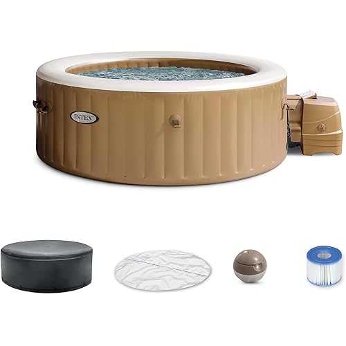 INTEX 28425EP PureSpa Bubble Massage Spa Set: Energy Efficient Spa Cover – Push Button Control Panel – 120 Jets – 4 Person Capacity – 77" x 28"