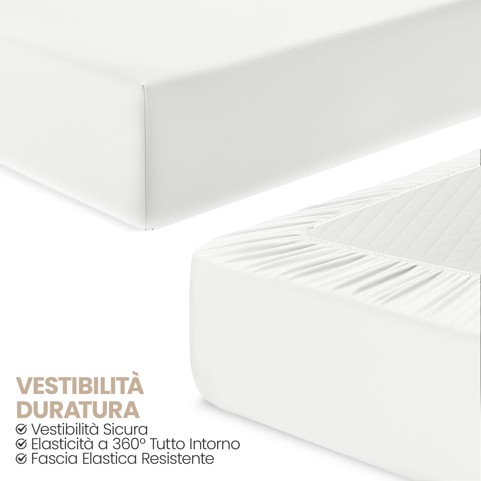 Utopia Bedding Set di 2 Lenzuolo con Angoli Due Piazze Matrimoniale - 180x200cm - Bianco - Microfibra Spazzolata - Lenzuolo sotto con Angoli Elasticizzato