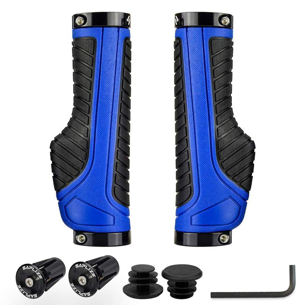 SAPLIZE Bike Handlebar Grips, Multi Colors/Design Optional, Ergonomic Design, Aluminum Double Lock-on, Mountain Bike Grips, MTB BMX Downhill Foldable Urban Bicycles Grips, Scooter Grips