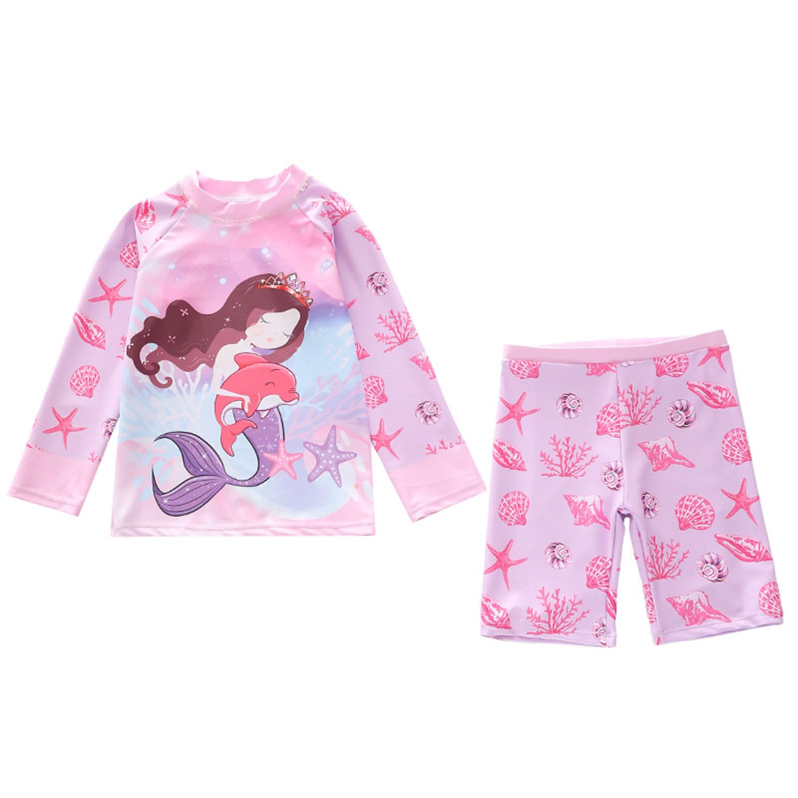 Generisch Traje de baño para niños y niñas, conjunto de trajes de baño de manga larga con pantalones de longitud media, traje de playa para niños pequeños edad 2 12 verano traje de baño
