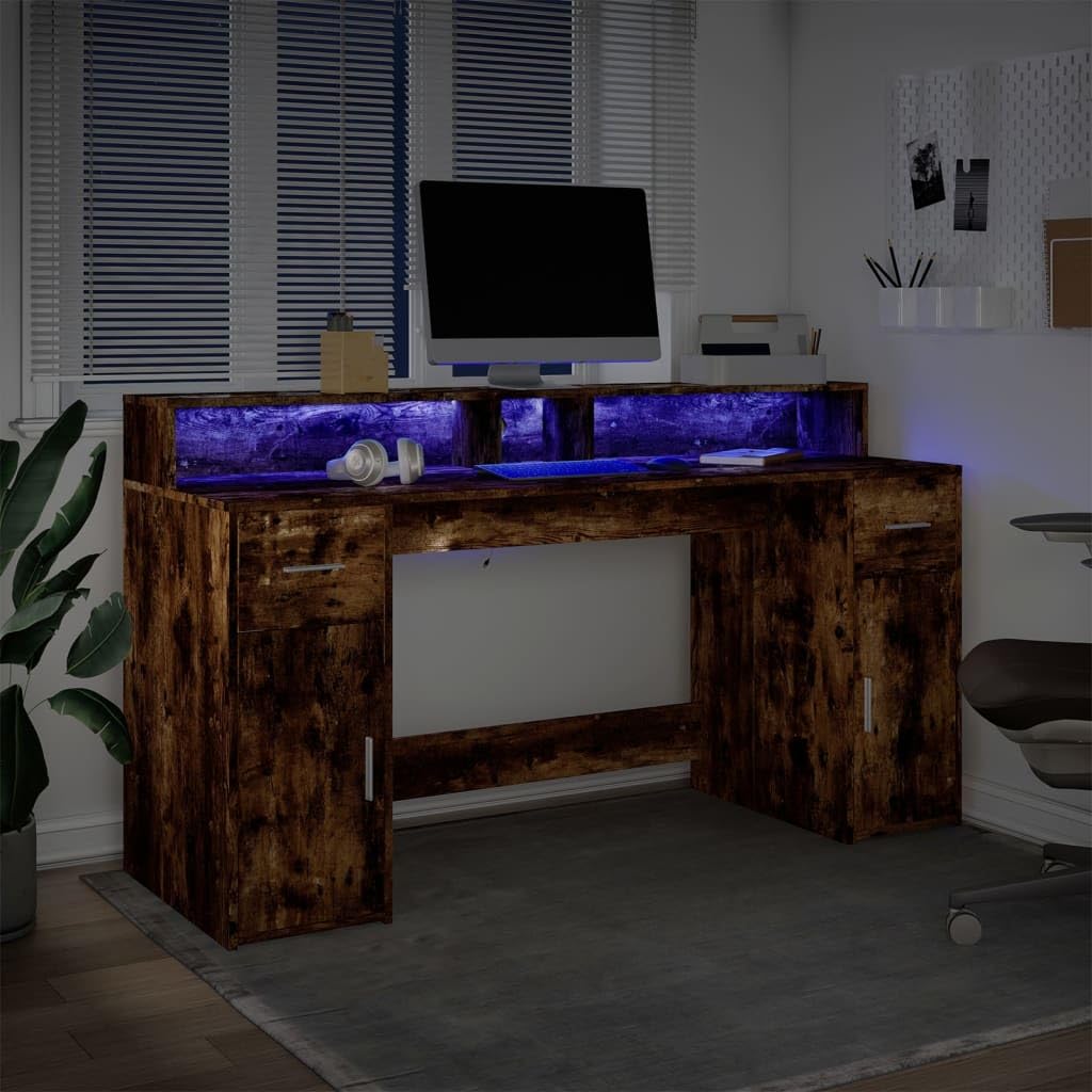 Homgoday Scrivania a LED per computer, ufficio, ufficio, ufficio, soggiorno, studio, incenso, 160 x 55 x 91 cm, materiale in legno
