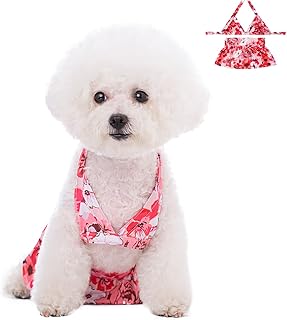 Dog Bikini Swimsuit Summer Doggie Bathing Dress Leopard Rainbow Cat Skirt Beach Outfit for Puppy Dog Cat (M, Floral)