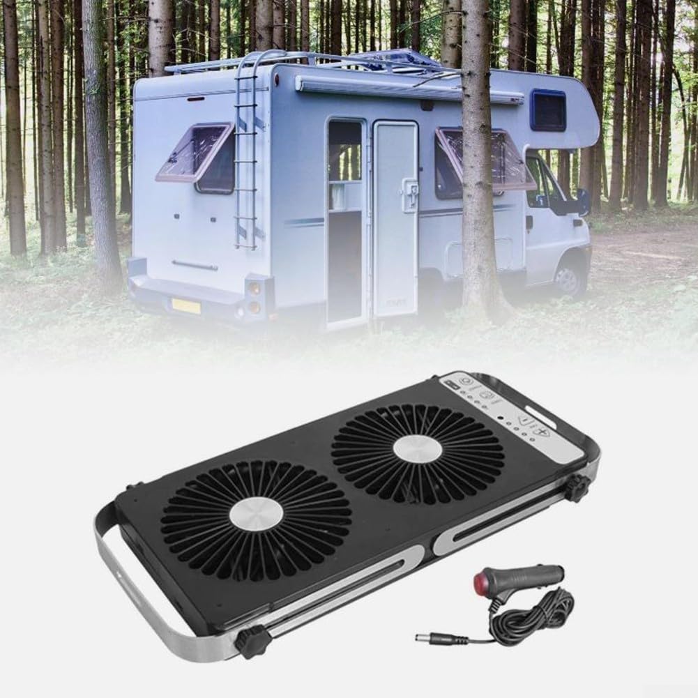 Eawfgtuw Ventilador de ventana doble, ventilador de ventana de techo de RV, ventilador doble, escape, 4 ajustes de velocidad, longitud ajustable de 37,5 a 58,9 cm para autocaravana (negro)