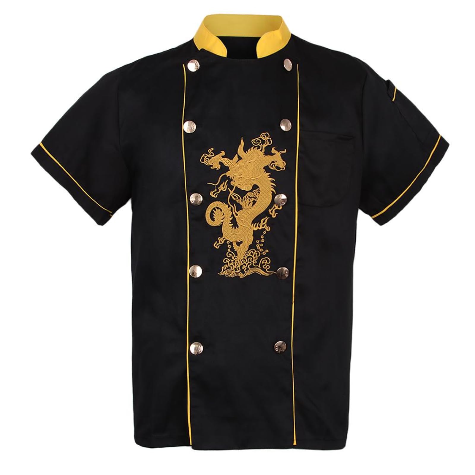 Chef Embroidery Dragon Uniforms Stand Up Collar Summer T-Shirt Black XL|Business & Industrial |Restaurant & Catering|Uniforms & Aprons|Chef Coats-image-39