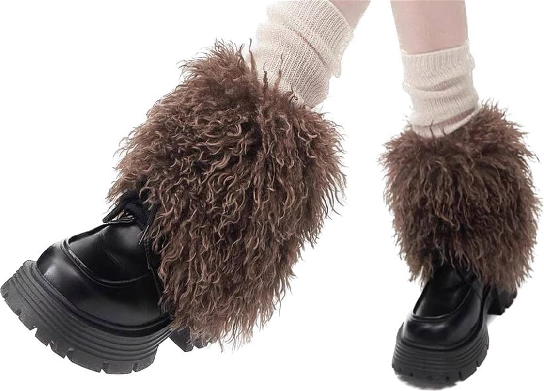 Women's Autumn Winter Real Mongolian Sheep Fur Short Leg Warmers Mid-Calf Fluffy Leg Covers For Boots
