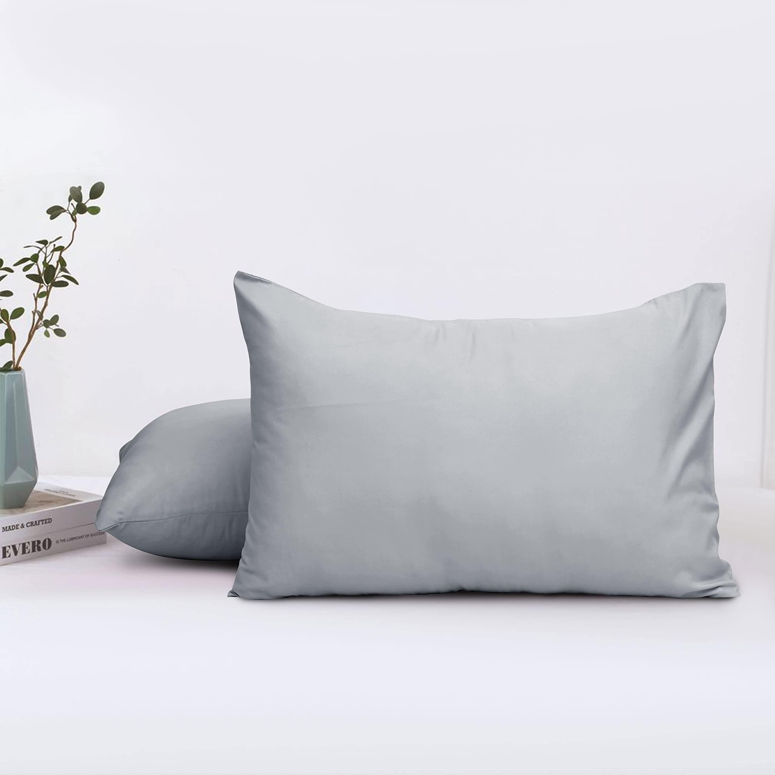 Aspire HomewarePillow Cases 2 Pack - Brushed Microfiber Pillow Case Plain Soft Pillow Cover - Wrinkle & Fade Resistant Standard Size Silver Pillowcases with Envelope Closure, 50 x 75 Cm