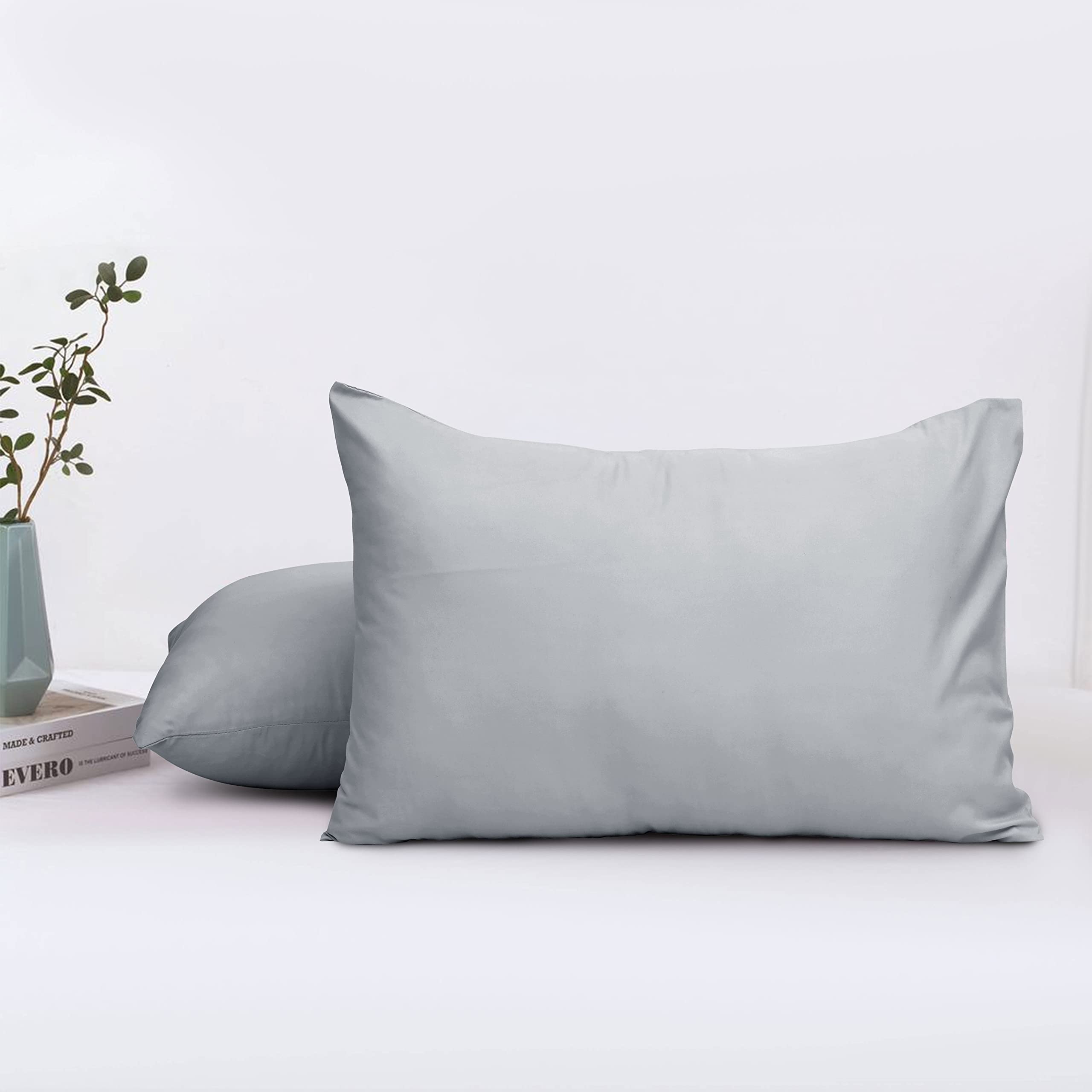 Aspire HomewarePillow Cases 2 Pack - Brushed Microfiber Pillow Case Plain Soft Pillow Cover - Wrinkle & Fade Resistant Standard Size Silver Pillowcases with Envelope Closure, 50 x 75 Cm