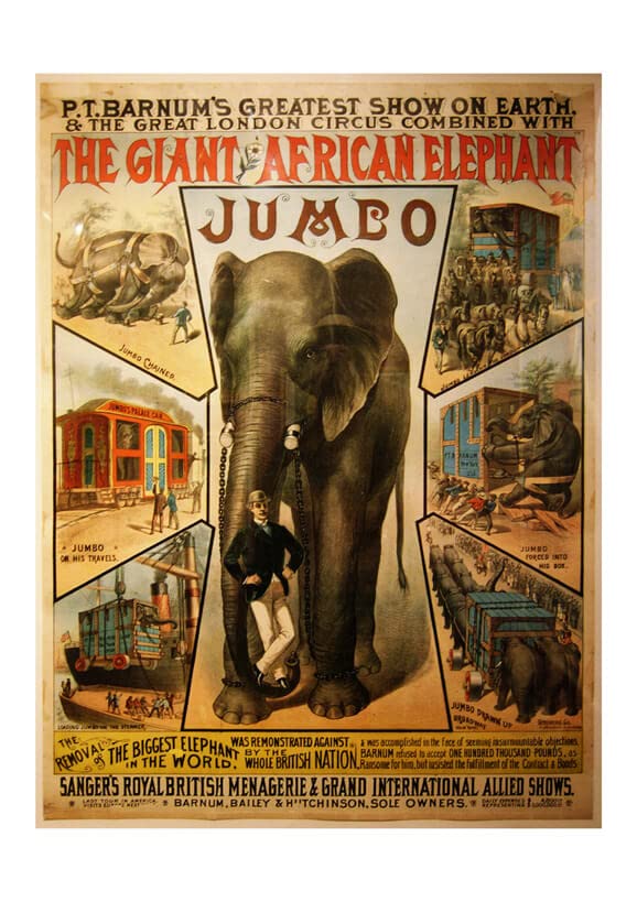 Affiche éléphant Jumbo Circus pour une décoration de salon vintage format XL