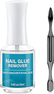 Nail Glue Remover for Press-On Nails with Cuticle Pusher,0.6 fl.oz/18ml，Qucikly Removes Debonder for Glue on Nail Tips, Not for Gel Polish and UV Gel Glue