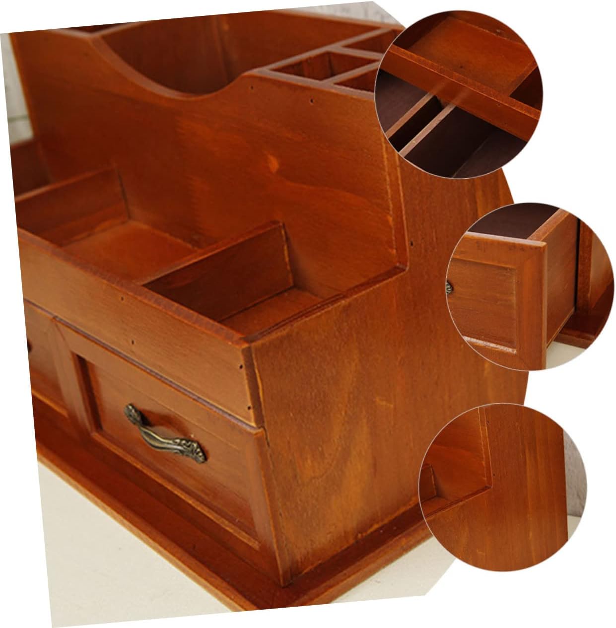 Angoily Wooden Makeup Tool Box Retro Makeup Storage Organizer Cosmetics Display Case for Desktop