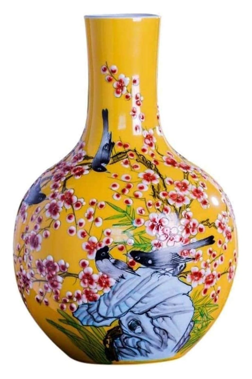 Vase Desktop Ceramic Classical Lifelike Flowers and Birds for Dry Decoration Art Household Office Desktop
