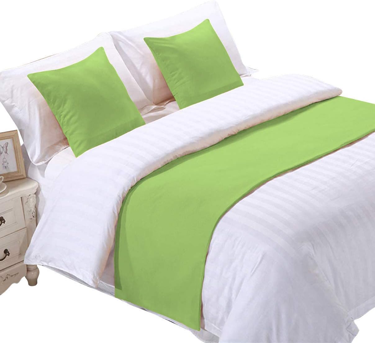 Solid 3 Piece Bed Runner with 2 Pillow Shams Solid Scarf Protector Slipcover Bed Decorative Scarf for Bedroom Hotel Wedding Room (California King, Sage)