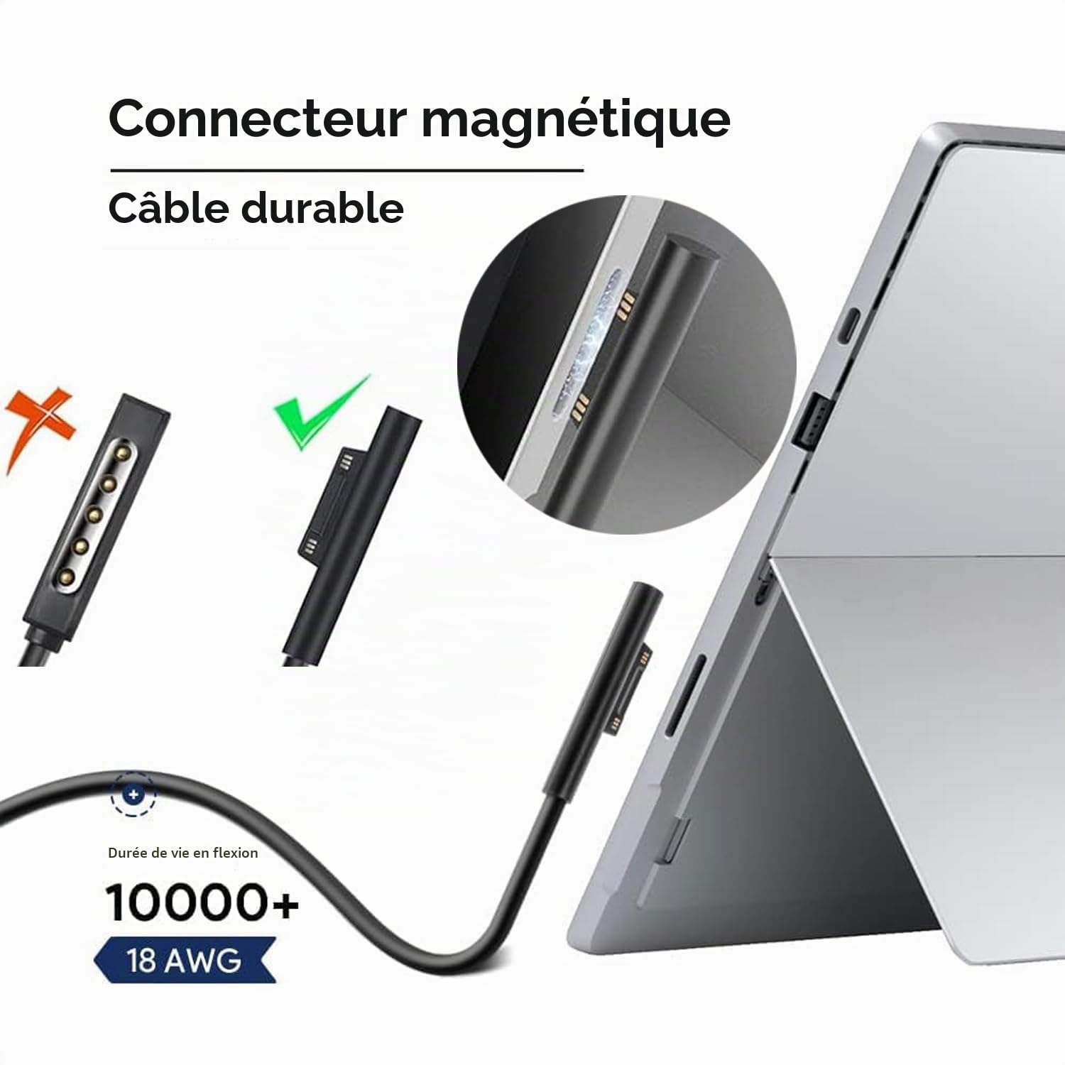 KFD 15V 102W Alimentation Chargeur de Voiture pour Microsoft Surface Pro 9 Pro 8 Pro X Pro 7 Pro 6 Surface Book 3 2 1 Laptop 5 4 3 2 1 Surface Go 3 2 1 15v 6.33A 102W 1798 1932 Auto DC Chargeur