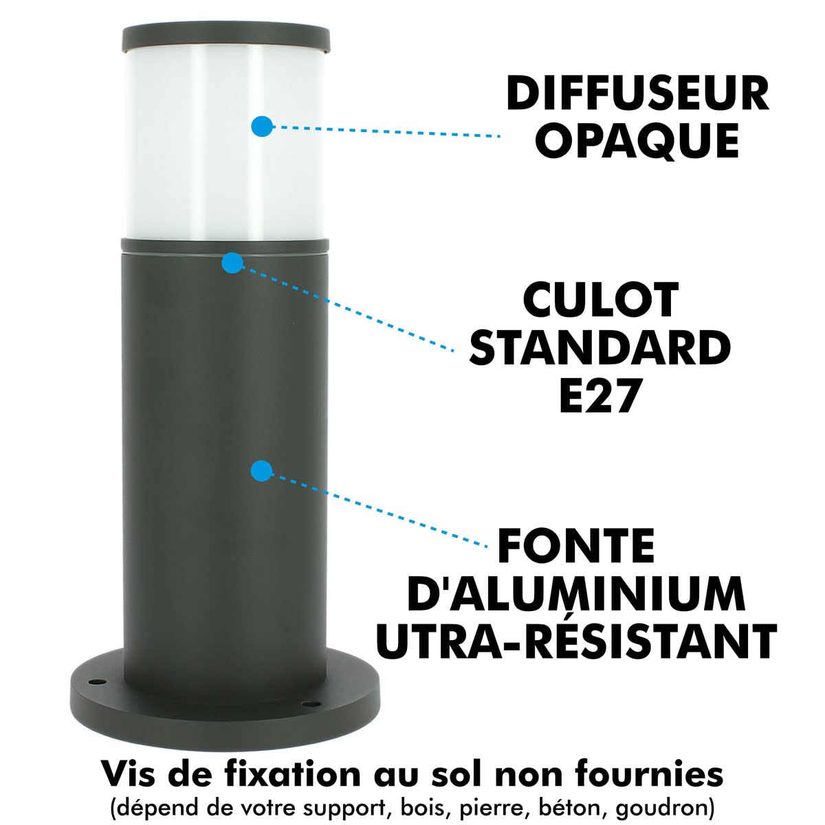 Arum LIGHTING - Lot de 6 Bornes Extérieures VERACRUZ Gris Anthracite (H 35cm), Luminaire de Jardin en Fonte d'Aluminium, Culot E27 Large, Étanche IP44, Design Moderne (Sans Ampoule)