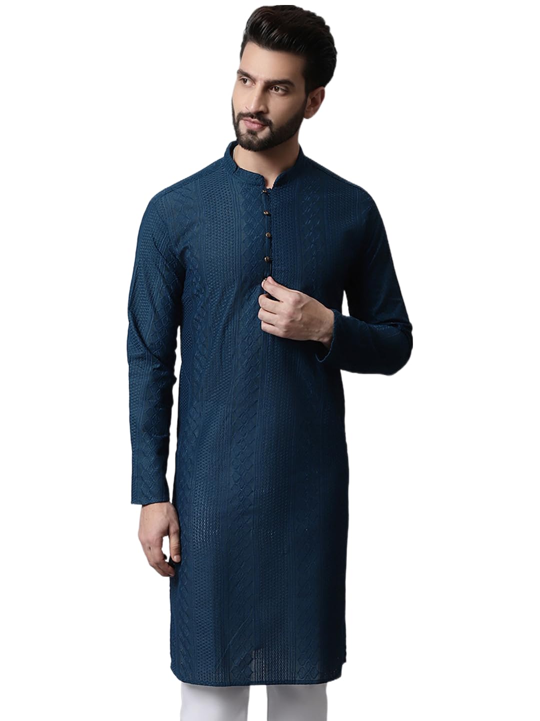 Jompers Men's Embroiderd Kurtas (Teal, M)