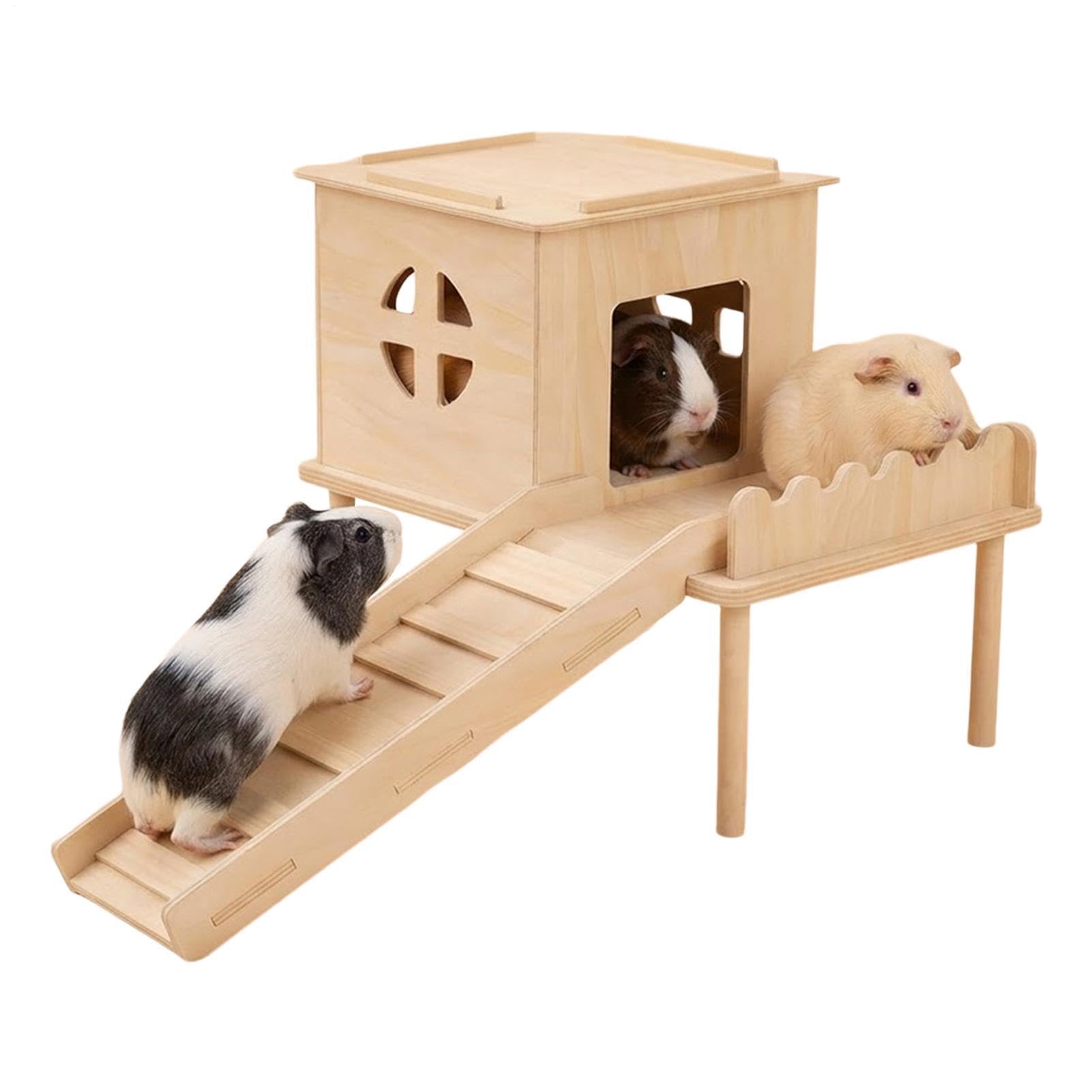 Hamster Home Anti-Slip Wooden Double-Layer Climbing with Ladder Secure
