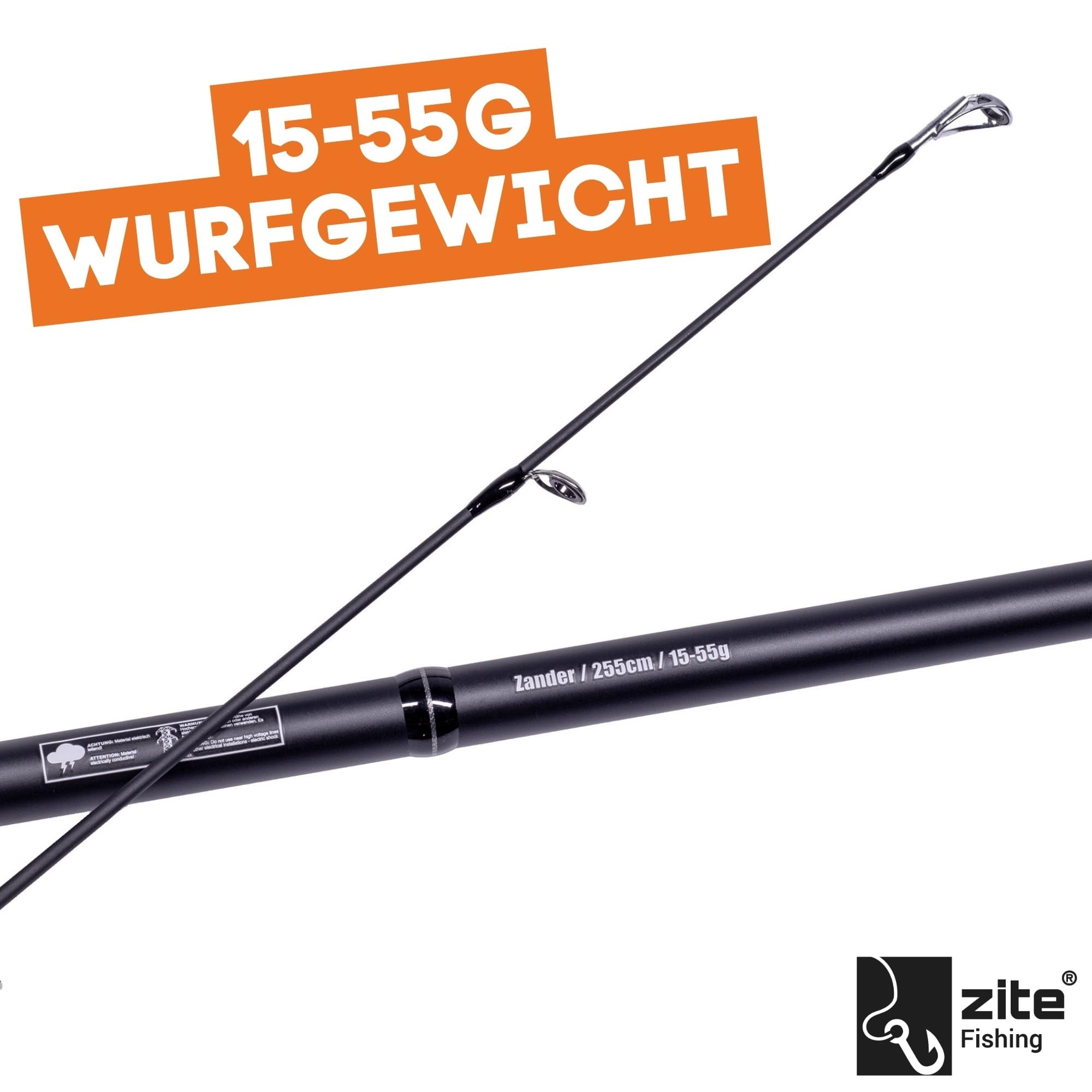 Zite Fishing Inzite Base Stick Rutenserie | Spinnrute Barsch Zander Hecht Rute aus 24T Carbon in 225 cm 255 cm& 5–85 g | Angelrute zweiteilig mit Eva Griff Hakenöse & Futteral Angelruten Angeln