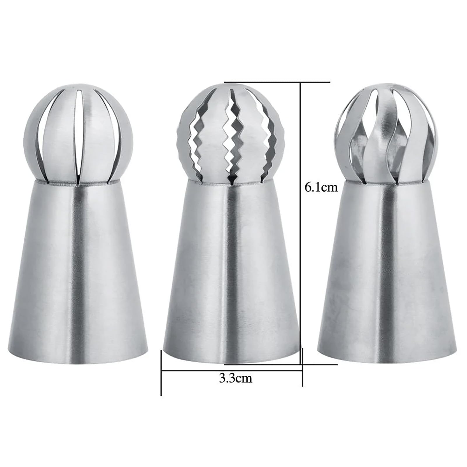 3 Pcs Russian Piping Tips Stainless Steel Flower Frosting Icing Piping Nozzles DIY Cake Cupcake Decorating Supplies Kit Sphere Russian Ball Tips for Pastry Baking