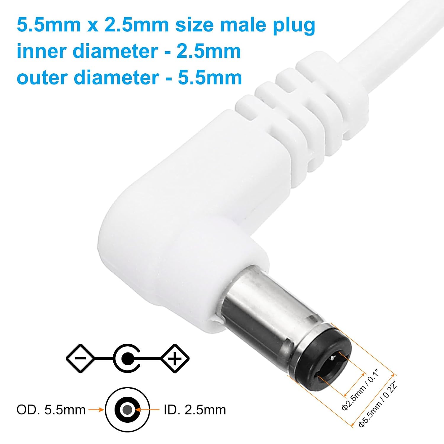 PATIKIL 3Ft USB to DC 5.5x2.5mm Barrel Jack Power Cord, 2 Pcs 90 Degree Angle 24AWG Wire Adapter Connector Charging Cord for Light Fans Speaker Table Lamp, White image 2
