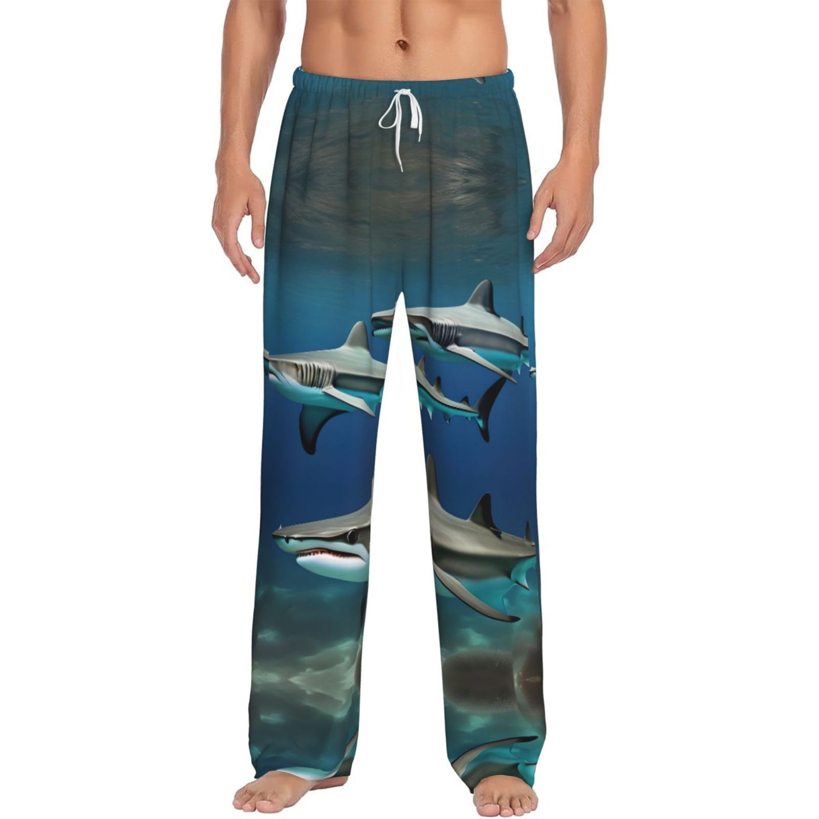 Nbtghga Men's White Hammerhead Sharks Print Pajama Pants Lightweight Lounge Sleep Bottoms With Pockets Drawstring