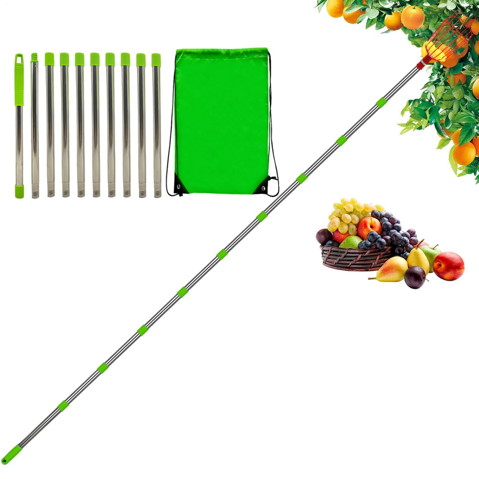 Fruit Picking Basket - Fruit Pickerr Pole with Basket | Stainless Steel Telescopic Fruits Pickers with Baskett, Portable, Rostfrei, Detachable Lightweight Food Picker for Plum, Pear, Lemon