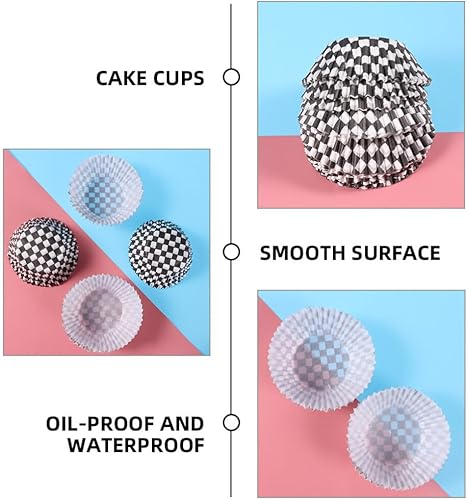 Miniatura 6 de ABOOFAN 100 forros para magdalenas, para hornear cupcakes, envoltorios de papel, forros para magdalenas, tablero de ajedrez blanco y negro para