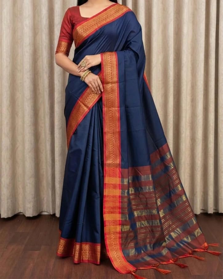 Image of SUPERLAXMI Womens Narayana Pattu Narayanpeth Cotton Silk Saree with unstitched blouse