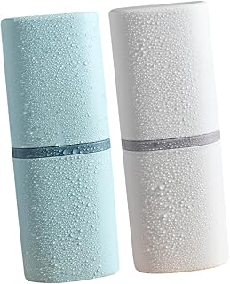GANAZONO 2 Piezas Estuche Portátil para Cepillos de Dientes y Vaso de Lavado Compacto y Duradero Diseño con Esquinas Redondeadas para Uso Casa y Viajes Colores Blanco y Azul