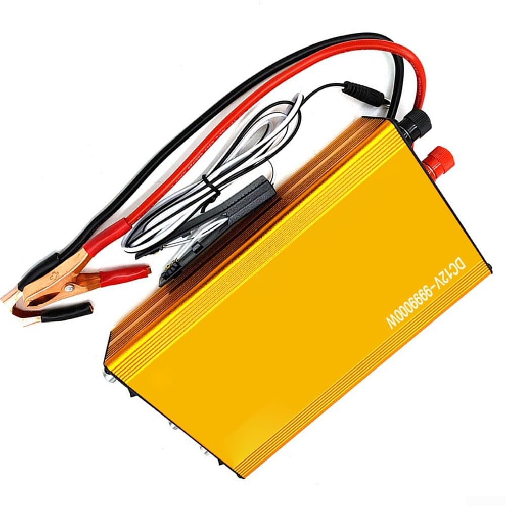20-Transistor-Wechselrichter, 12 V, hohe Ausgangsleistung, einstellbare Frequenz für Standard-12-V-Batterie, Wohnmobil, Marine, Solar-Metallgehäuse, kompakte Größe, gelb, netzunabhängige mobile