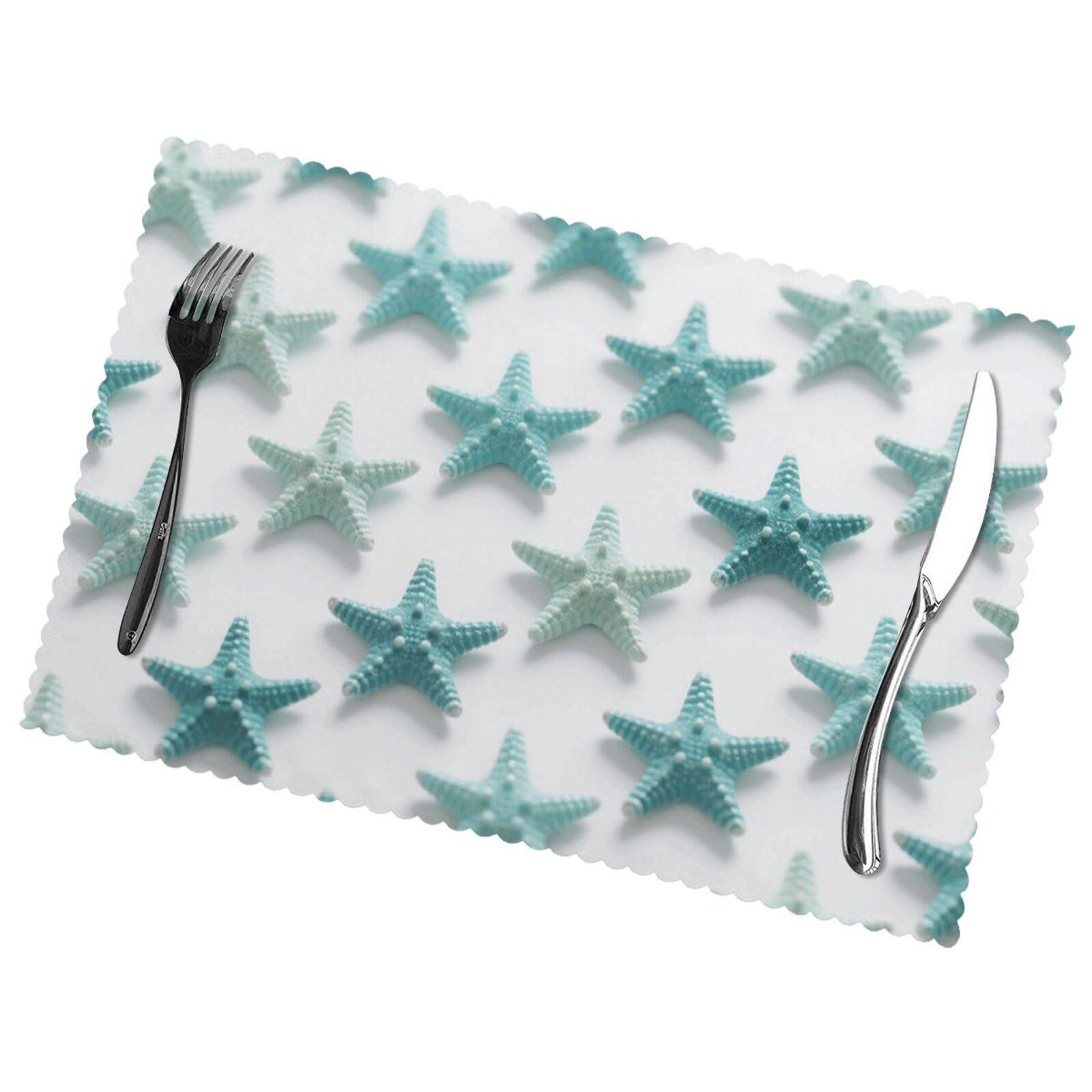 12x18 Inchplacemats Set of 6, Starfish Place Mats for Kitchen Dinning, Heat Resistant Anti Slip Table Mats, Waterproof Washable Placemat for Indoor Outdoor Party Kitchen Dining Table Décor