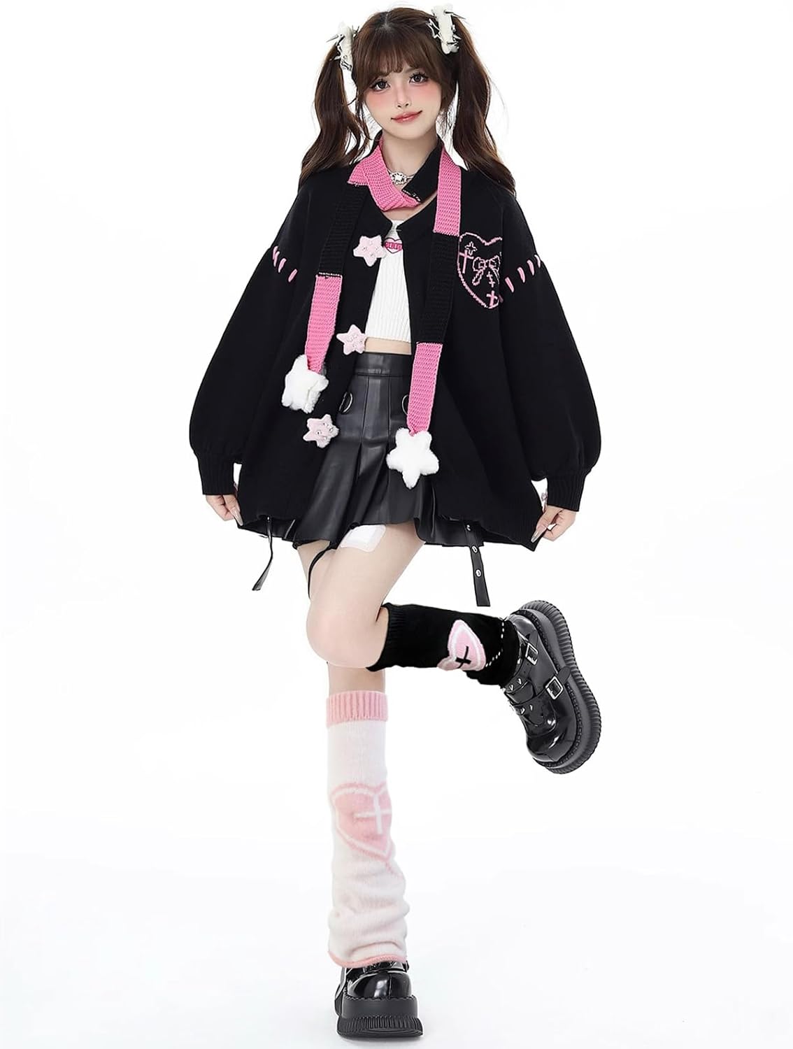 PHOGARY Kawaii Harajuku Leg Warmers for Women Girls, 2 Pairs Knit Long Loose High Socks Goth Lolita Accessories for Party Costumes - Image 7