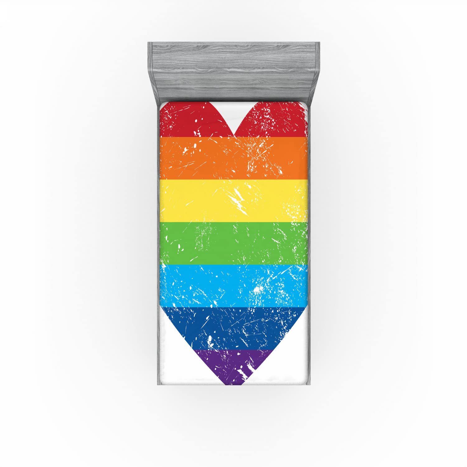 Ambesonne Vintage Rainbow 2 Pack Fitted Sheet, Heart Shape, Bed Cover All-Round Elastic Deep Pockets 2 Pieces, Package Contains 2 Twin Size Fitted Sheets, Rainbow White