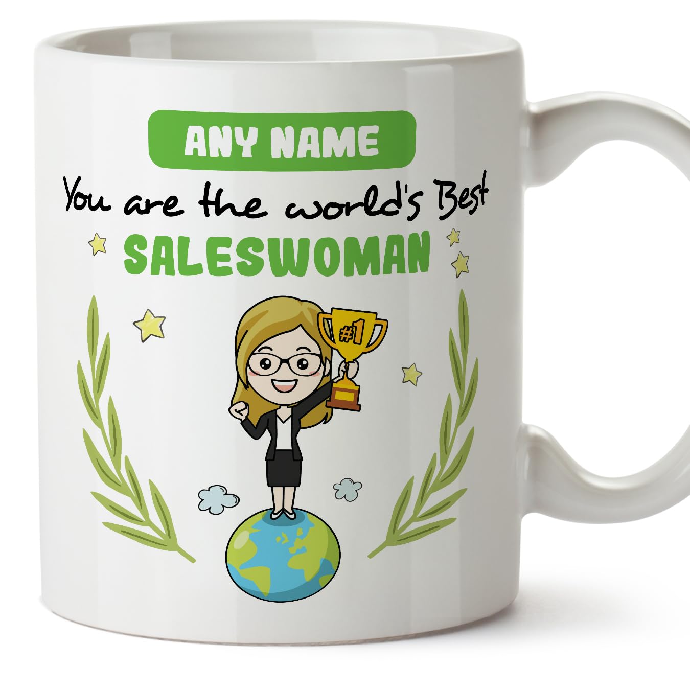 MUGFFINS Personalised Mug for Saleswoman Woman - in English - You are World's Best - Funny Custom Gift for Colleagues - Ceramic 11oz Mug