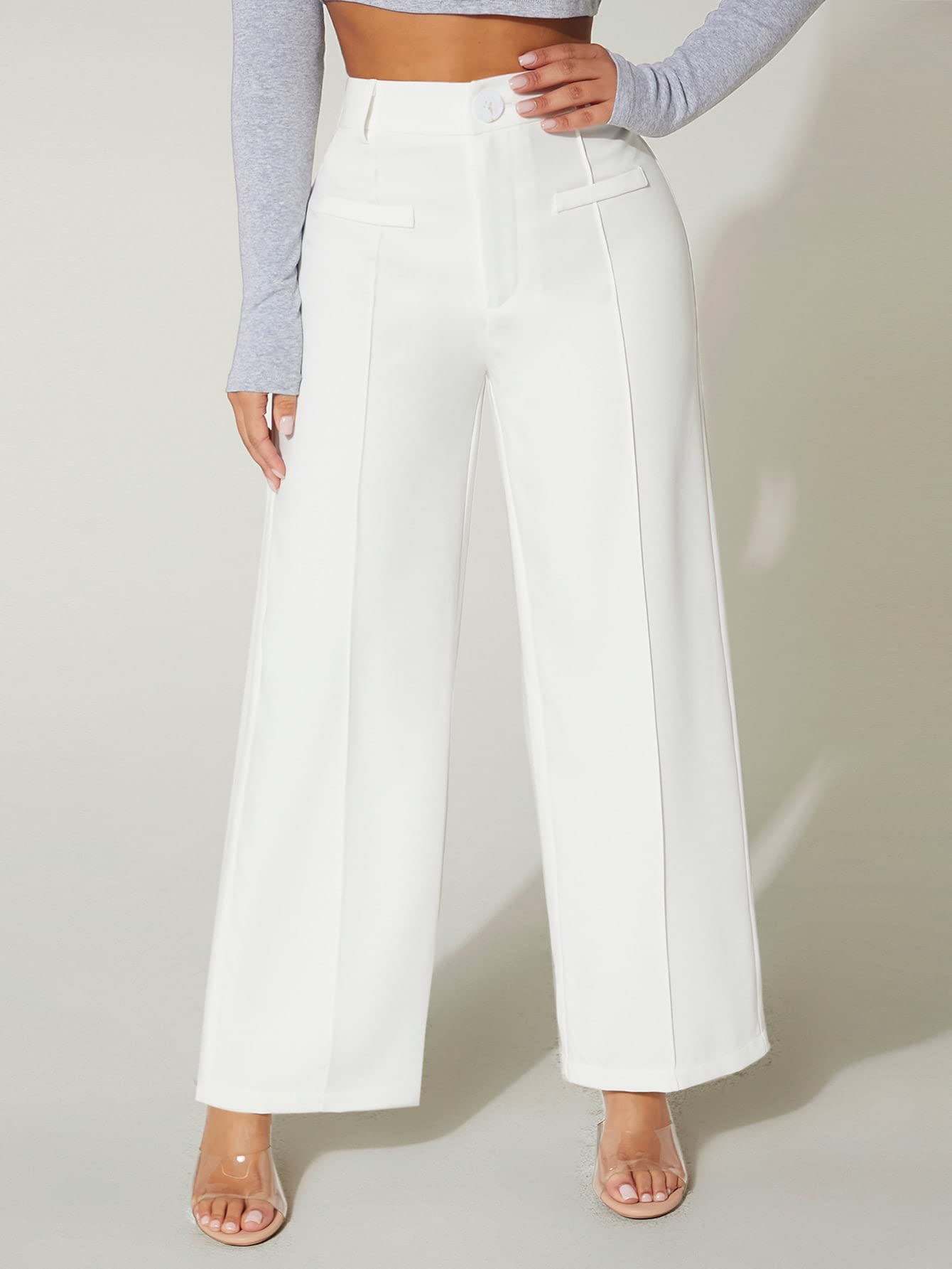 REDESYN Pants for Women Womens Pant High Waist Wide Leg Pants Pants Color White Size Medium