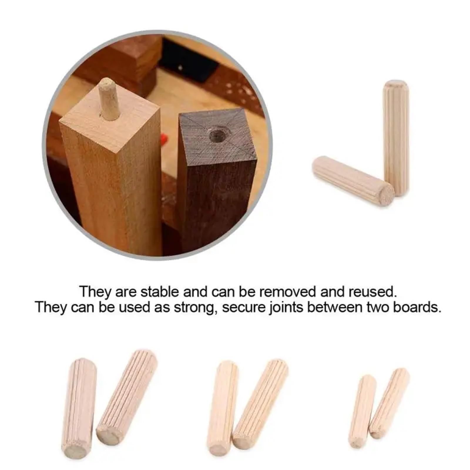 Holzdübel, Holzdübelstifte, 1000-teiliges Holzdübelstangen-Set for Möbel, Schränke, Schubladen, rund, geriffeltes Holz, DIY-Handwerk(0.4x2.5cm)