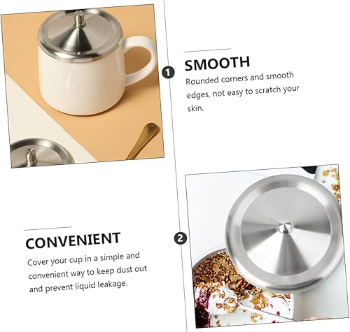 Miniatura 9 de 2 tazas de café con tapas de acero inoxidable, tapa de repuesto, tapa para tazas, cubierta de agua, acero inoxidable, color plateado