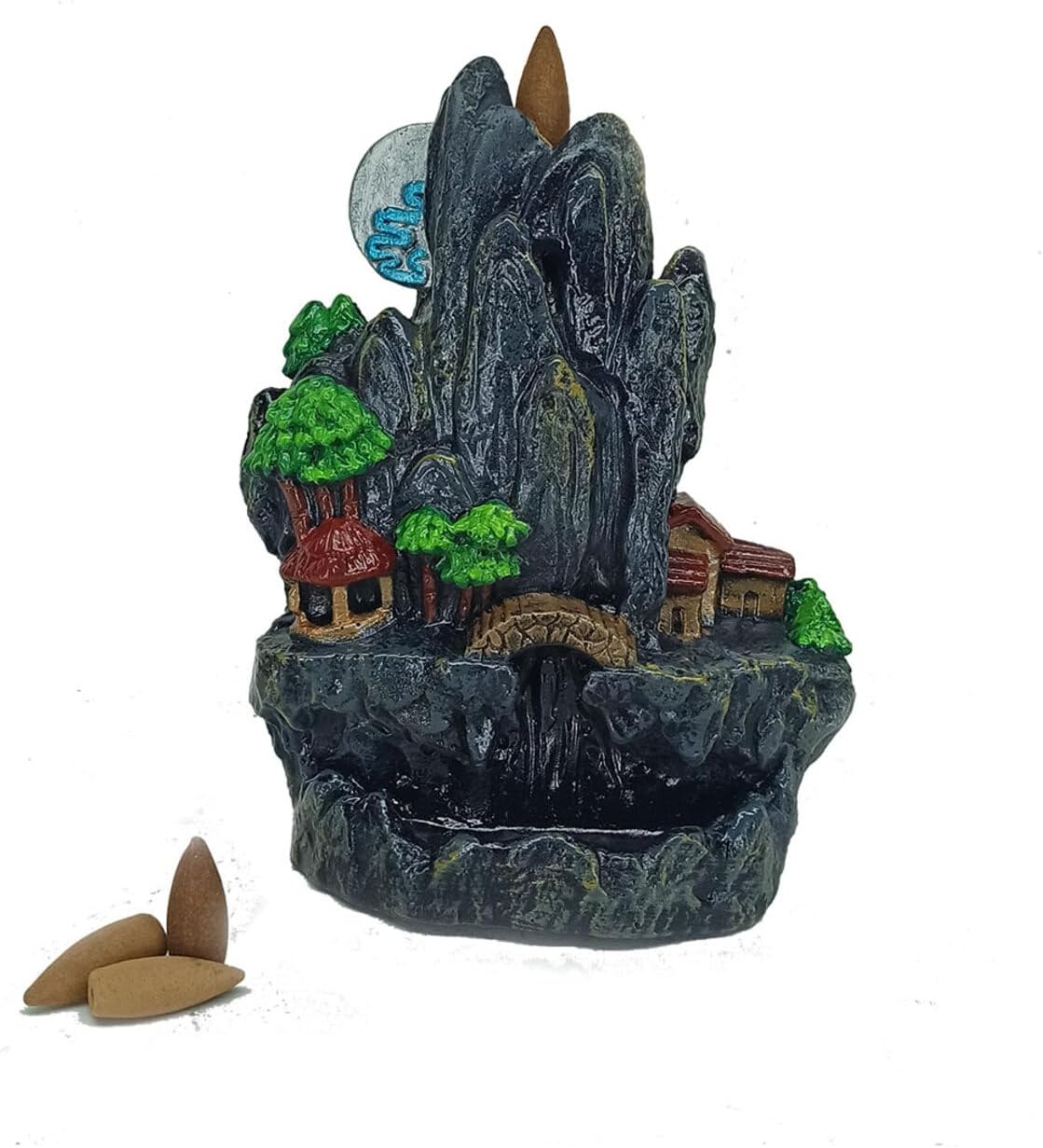 Backflow Incense Burner, Mountain Design Incense Holder, Black Ceramic Incense Burner for Home Decor - N