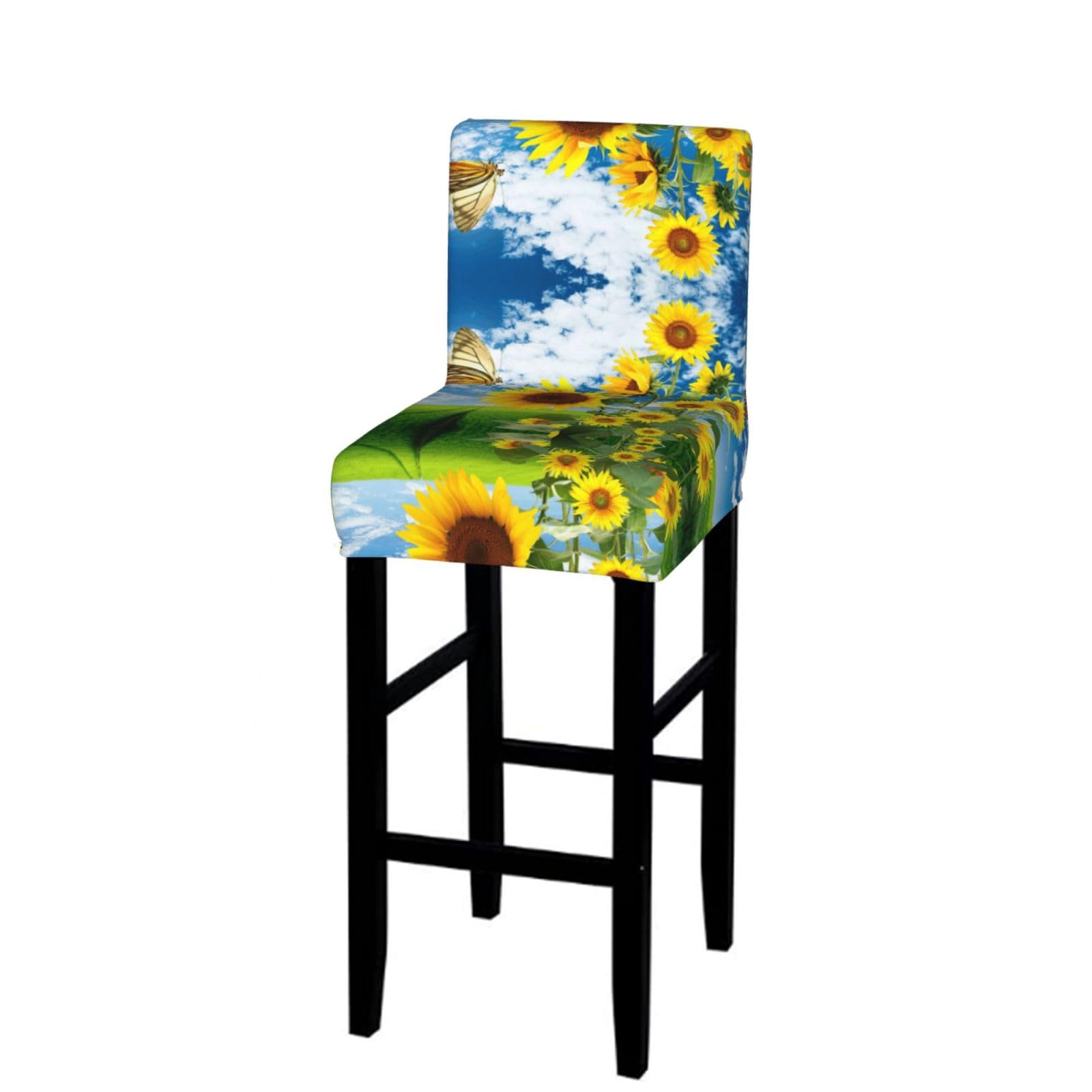 WXWJSHMGC Sunflower Butterfly Print Bar Stool Covers Stretch Counter Height Chairs Covers