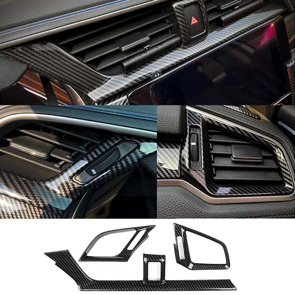 MASO Rivestimento di uscita dell'aria laterale della console centrale, rivestimento di scarico dell'aria anteriore, compatibile con Honda Civic Sedan 10 2016-2021 - fibra di carbonio