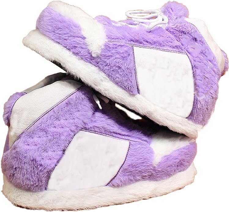 Fluffy Slippers Sneaker Slippers for Women Men Comfy Kicks Winter Warm House Slippers One Size Home Shoes with Anti-skid Rubber Sole