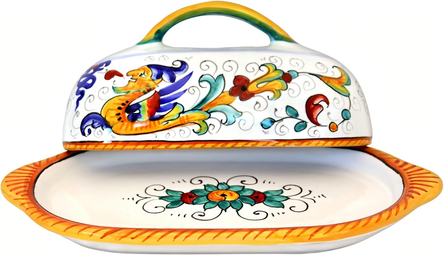 Deruta Italy by Gute | Raffaellesco Butter Dish | Handcrafted & Handpainted Italian Ceramics | Authentic Italian Pottery Handmade in Deruta, Italy