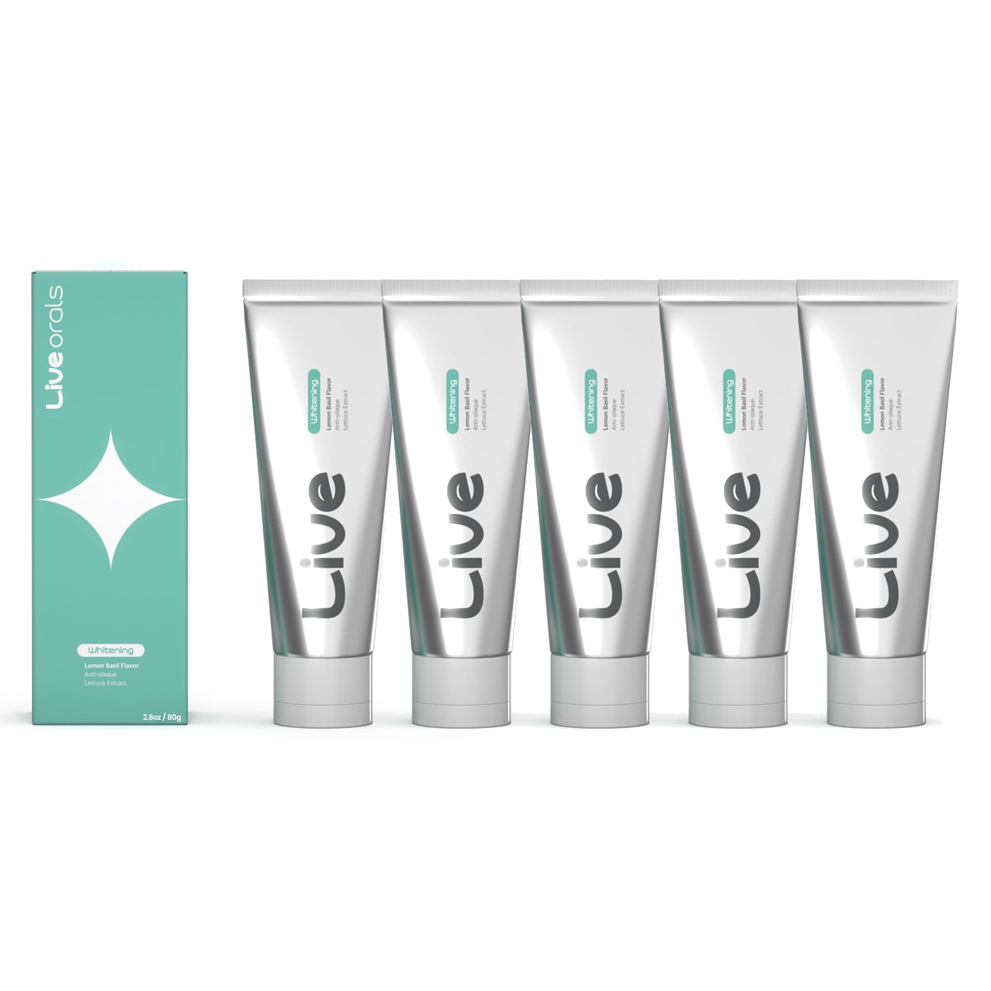 Live Orals Whitening Toothpaste 80g x 5 Units - Fluoride-Free Nano Hydroxyapatite Hydrogen Peroxide Sensitive Teeth Enamel Strengthening