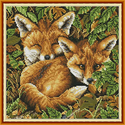 Kit Point de Croix Deux Renards Estampé 11CT Broderie Débutant 40x50cm