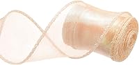 Vista 19 de MECCANIXITY Cinta de Organza Transparente con Alambre Brillante de 2 3/8" de Ancho, Cintas de Gasa Iridiscente Pastel de 3 Yardas Color Beige