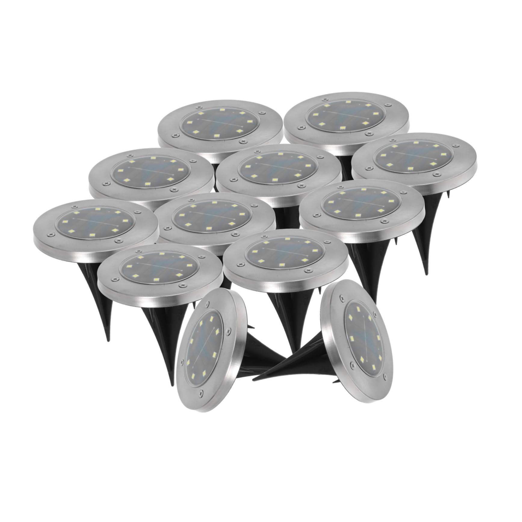 GALPADA 12pcs Solar Garden Ornaments Outdoor Solar Lights for Lawn Yard Pathway Patio Driveway Stainless Steel Ground Lights Easy to Install