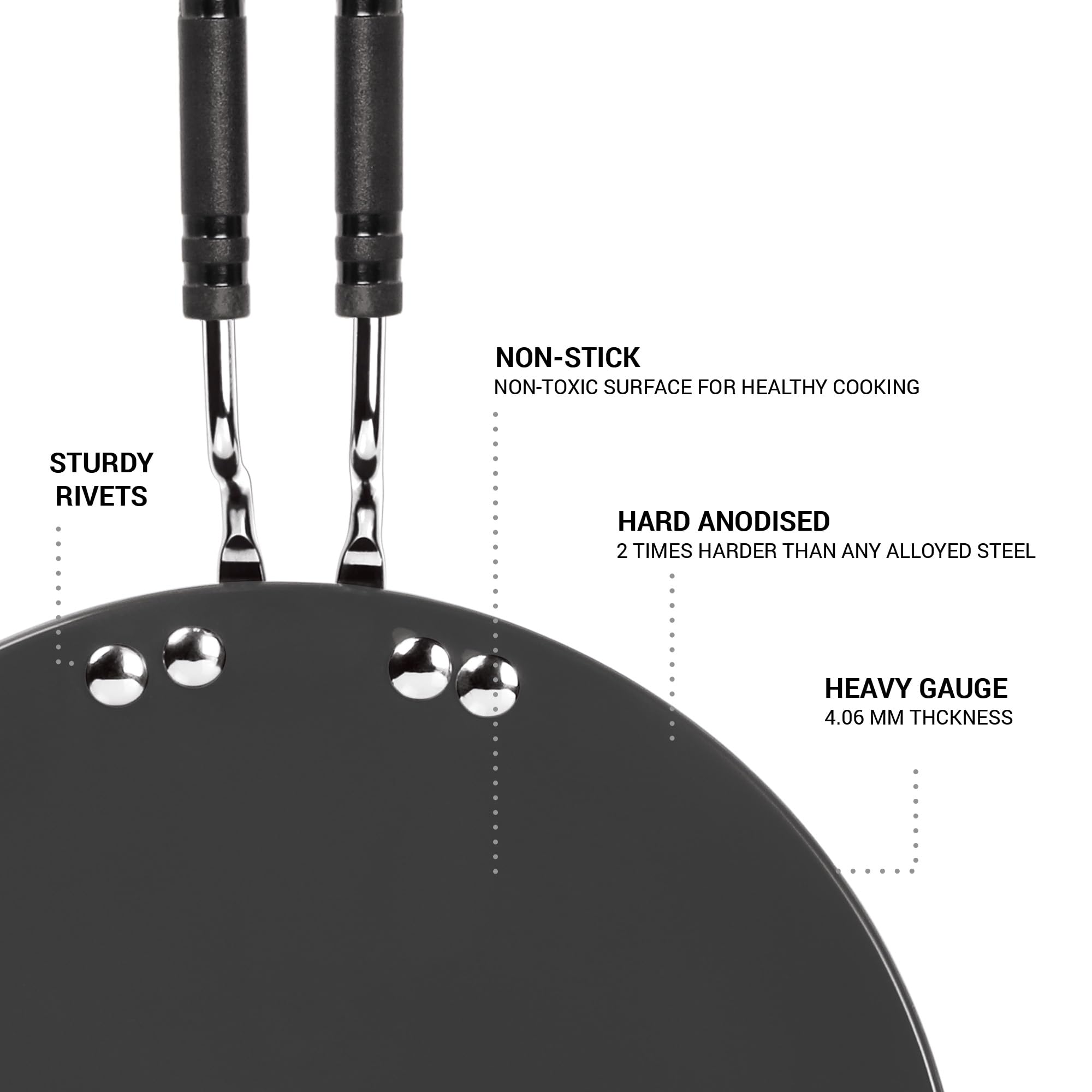 MILTON Pro cook 22 cm Tava, Hard Anodized Tawa with Stainless Steel Wired Handle for Paratha/Chapathi/Roti, Metal Spoon Friendly, Dark Grey, 3 Years Warranty 2