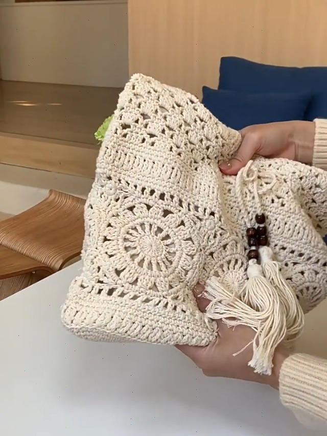 Bolso de hombro tejido de algodón boho para mujer miniatura 7
